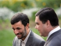 Berdymukhammedov (right) in Tehran with Iranian President Mahmud Ahmadinejad last month (AFP)