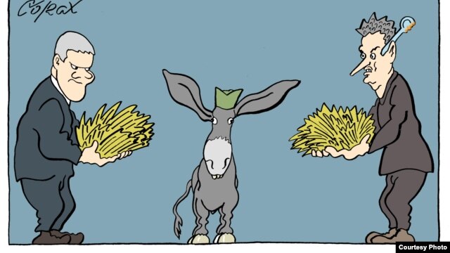 Serbian political cartoonist Corax's take on the upcoming Serbian elections 