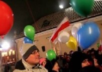 A demonstration in support of the Belarus opposition in the Polish city of Bialyor in January (epa)