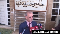 محافظ كركوك نجم الدين كريم يتحدث أمام جامع عرفة