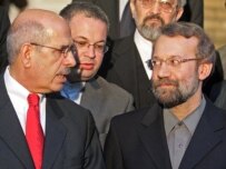 El-Baradei (left) and Larijani (right) in Vienna on June 22 (Fars)