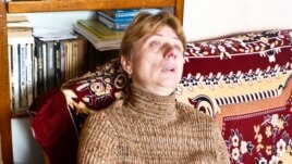 Lyubou Kavalyova reacts to news of her son's execution at her home in Vitsebsk on March 17.