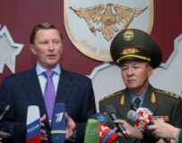 Sergei Ivanov (left) in Bishkek on October 4 (epa)