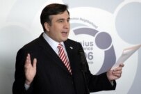 Mikheil Saakashvili speaking at an NGO forum in Vilnius forum on May 3 (epa)