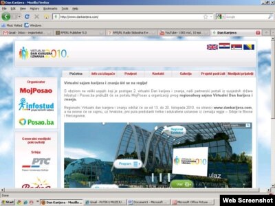 Screenshot web portala projekta Virtualni Dan karijera i znanja, 2. septembar 2010