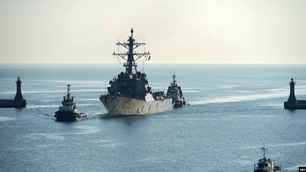 The U.S. Navy guided-missile destroyer USS Donald Cook enters the Polish military port in Gdynia in April.