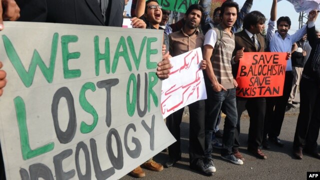 Pakistani protesters shout slogans during a demonstration in Lahore in 2012.