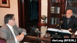 RFE/RL Regional Broadcast Director Akbar Ayazi and Afghan President Hamid Karzai, during Karzai's exclusive interview with RFE/RL, 26 November 2013