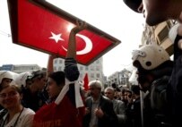 Turkish demonstrators outside the French consulate in Istanbul protesting on October 8 against the French 'Armenian genocide' bill (epa)
