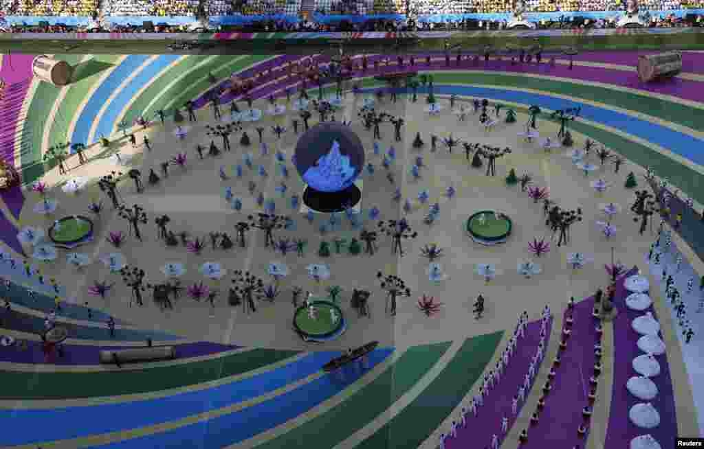 A view of the opening ceremony performance from the top of the arena.