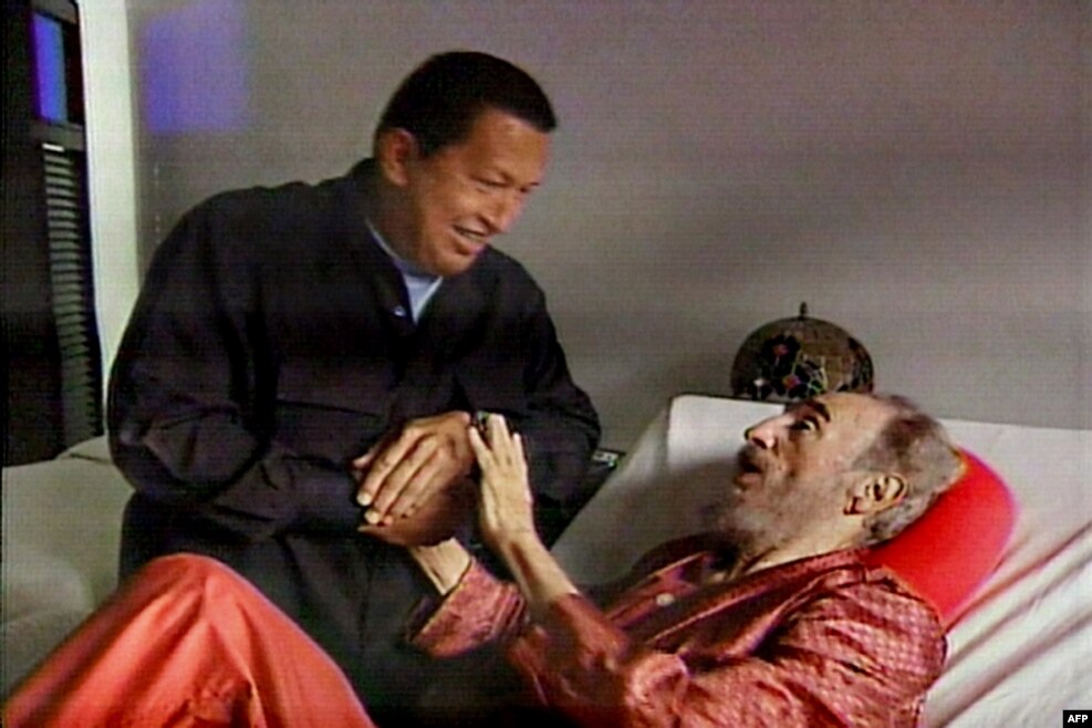 Venezuelan President Hugo Chavez pays a visit to an ailing Castro in Havana in September 2006. Despite his failing health, the Cuban leader outlived Chavez, who died of complications from cancer in 2013. 