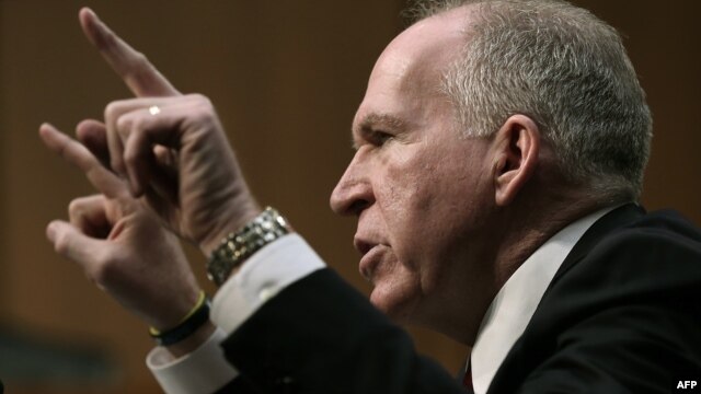 John Brennan testifies before the Senate Intelligence Committee in Washington on February 7.