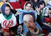 Supporters of President Khatami demonstrating in Tehran on 31 July