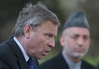 De Hoop Scheffer (left) on a recent visit to Kabul (epa)