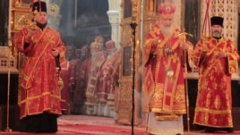 Priests carry out the liturgy in Moscow's Christ the Savior Cathedral