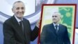 Aleksandr Ankvab poses with his portrait presented to him by journalists during a news conference in Sukhumi in August, shortly after being pronounced Abkhaz president.