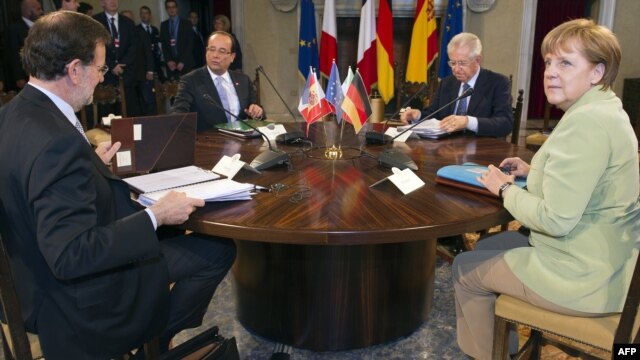 Lideri Nemačke, Francuske, Italije i Španije na sastanku u Rimu, 22. juna 2012.