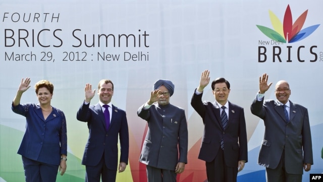 Heads of the BRICS countries at the grouping's summit in New Delhi in March, 2012.