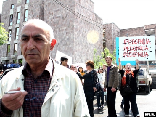 Armenia -- Levon Avagian a school teacher accused of child sex abuse, outside a Yerevan court, 19 May 2010.