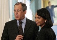 U.S. Secretary of State Condoleezza Rice (right) with Russian Foreign Minister Sergei Lavrov appeared at a joint press conference today in Washington after their talks (epa)