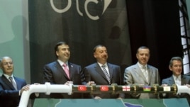Azerbaijani President Ilham Aliyev (center) at the opening ceremony for the Baku-Tbilisi-Ceyhan (BTC) pipeline in 2006.