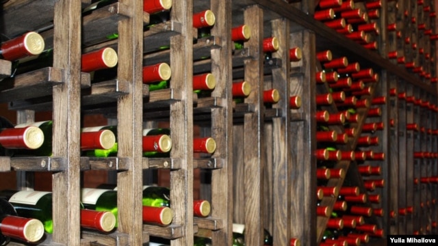 Wine bottles in Chateau Vitalny in Orhei