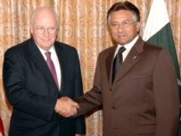 Cheney and Musharraf in Islamabad today (epa)