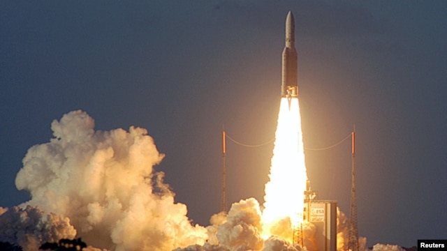 An upgraded Ariane-5 rocket blasts off from Kourou in French Guiana in 2005.