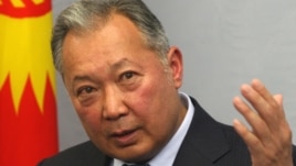 Former Kyrgyz President Kurmanbek Bakiev holds a press conference in Minsk in June 2010.