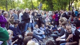 Opposition activists take part in an antigovernment protest in central Moscow on May 10.