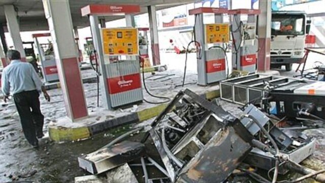 A gas station in northwestern Tehran damaged by rioters on June 27