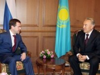President Nursultan Nazarbaev (right) meets with his Russian counterpart Dmitry Medvedev in Astana (ITAR-TASS)