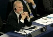 Bronislaw Geremek sitting in the European Parliament