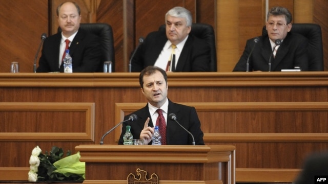 Moldova's new prime minister, Vlad Filat, speaking to parliament today.