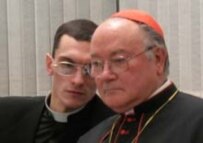 Cardinal Renato Martino (right) during his recent visit to Moscow (RFE/RL)