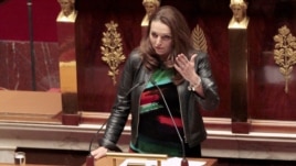 France -- French UMP right-wing ruling party MP for the Bouches-du-Rhône region, Valerie Boyer, who authored Armenian Genocide denial bill, delivers a speech at the French National Assembly, Paris, 22Dec2011