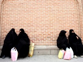 Iranian women wearing chadors in Tabriz.