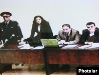 (Poor quality image) The trial of opposition activist Nikol Pashinian (second from right) started in Yerevan on October 20.