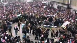 A video grab shows the funeral of people killed in Maaret al-Noman in the flashpoint northern Idlib province.