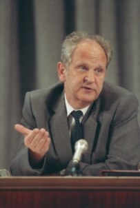 Soviet Interior Minister Boris Pugo announces the coup on August 19; he committed suicide two days later (TASSS)