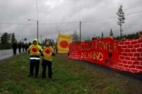 Activists protesting against the expansion of Finland's Olkiluoto nuclear power plant in September 2005 (epa)