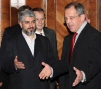 Hamas political bureau chief Khalid Mish'al with Russian Foreign Minister Sergei Lavrov in Moscow in March (epa)