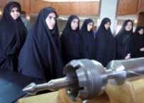 Iranian students at a nuclear exhibition in Qom this month (epa)