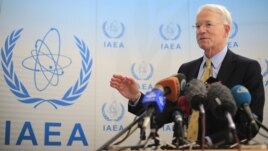 U.S. Ambassador to the United Nations Office in Vienna and to the International Atomic Energy Agency Joseph Macmanus speaks to media on the sidelines of the Board of Governors meeting at the UN atomic agency headquarters in Vienna, 06Mar2013