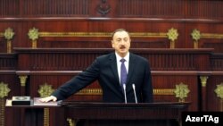Azerbaijani President Ilham Aliyev at his 2013 swearing-in in Baku