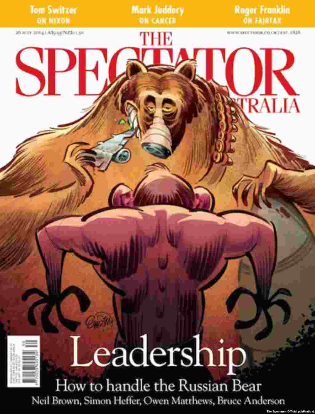 Australia's "The Spectator," dated July 26, pictures Russia as an armed bear gobbling up an airplane.