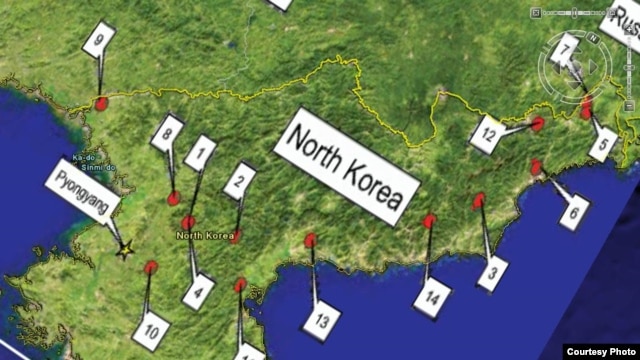 Карта северокорейского ГУЛАГа, составленная freekorea.us
