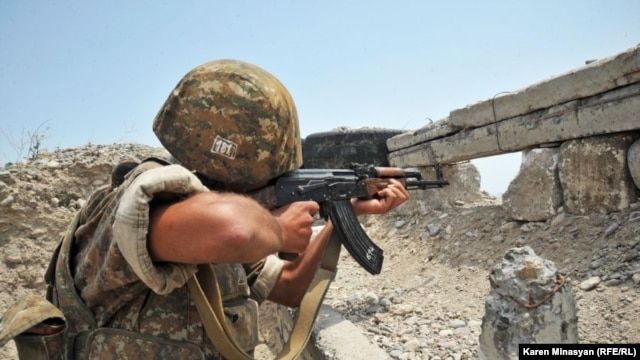 An Armenian soldier on the Nagorno-Karabakh front line