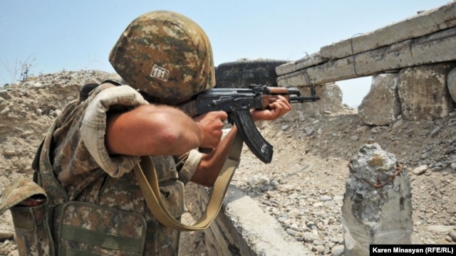Nagorno-Karabakh -- An Armenian soldier on frontline duty in the Martakert district, 20Jul2012.