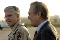 U.S. General George Casey and Defense Secretary Rumsfeld (right) in Baghdad on April 26 (epa)